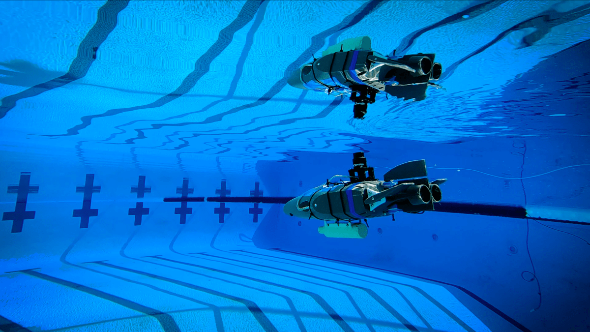 SWIM robotic prototype being tested in a pool